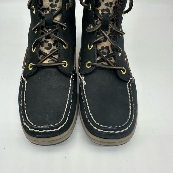 Sperry Hikerfish Leopard Print Black Leather High Top Boots Womens Size 7.5 - Picture 4 of 16